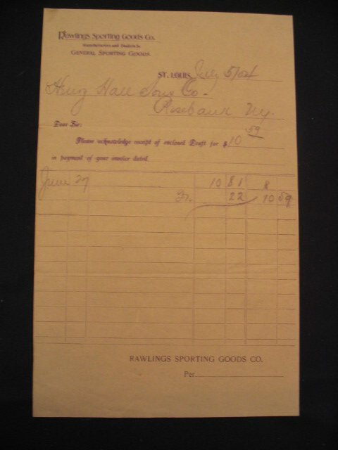 Rawlings Sporting Goods Letter Head from 1904