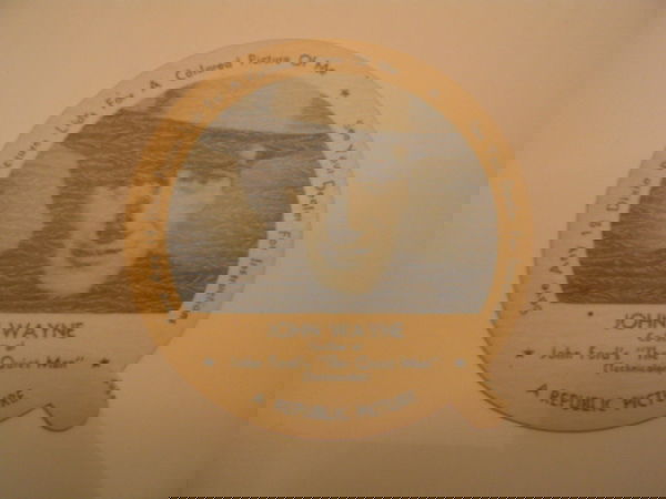 John Wayne 1954 Dixie Picture Lid: Nelson's Cloverland Ice Cream. Original Celluline Protective Covering Fully Intact Perfect MINT Condition