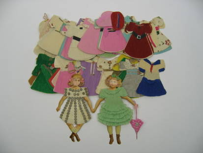 2 Paper Dolls & 41 Crepe Paper Dresses c.1910: Doll 6.5"H. Card included: Owned by MVM (Mary Vernon Mish) c.1912, Pub. 1890's