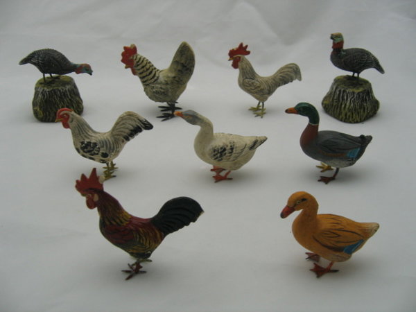 9 Chalk Figural Animals w/Lead Feet