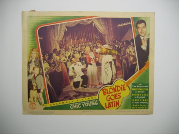 "Blondie Goes Latin" Columbia Pictures Movie Post: c. 1941. Outstanding Condition & Filled with Full Color Movie Starring Penny Singleton as Blondie & Arthur Lake as Dagwood Based Upon the Comic Strip by Chic Young