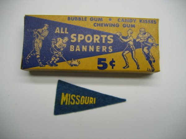 All Sports Banners 1949 5 Cent Bubble Gum Box: with Missouri Tigers Pennant Inside Fantastic Near Mint Condition