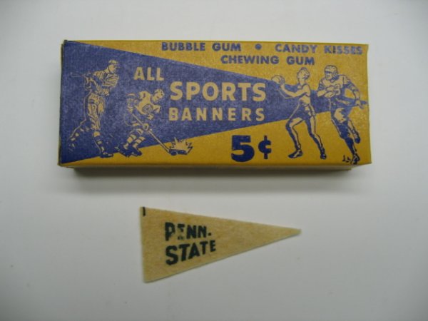 All Sports Banners 1949 5 Cent Bubble Gum Box: with Penn State Pennant Inside Fantastic Near Mint Condition