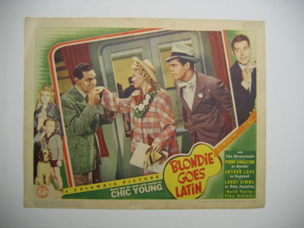 "Blondie Goes Latin" Columbia Pictures Movie Post: c. 1941. Outstanding Condtion & Filled with Full Color Movie Starring Penny Singleton as Blondie & Arthur Lake as Dagwood Based Upon the Comic Strip by Chic Young