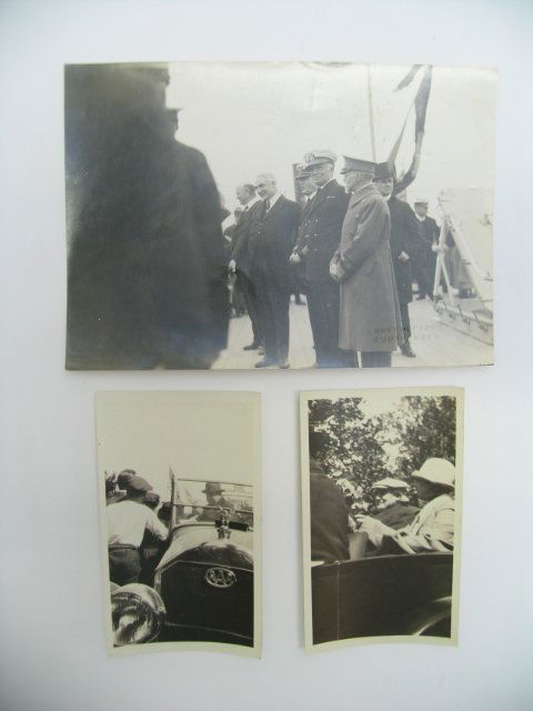 Warren Harding Photographs (3): 1 - 6 5/8" x 4 5/8", 2 - 2 5/8" x 4 3/8", large photo is stamped "U.S. Navy Department Photograph", good condition