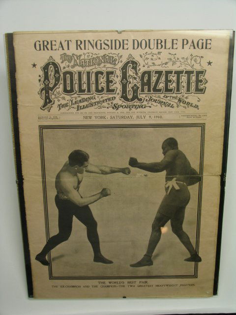 Jack Johnson vs. James Jeffries Police Gazette: Ringside c. July 9, 1910. Entitled "The World's Best Pair" Fully intact Great Ringside Double Page