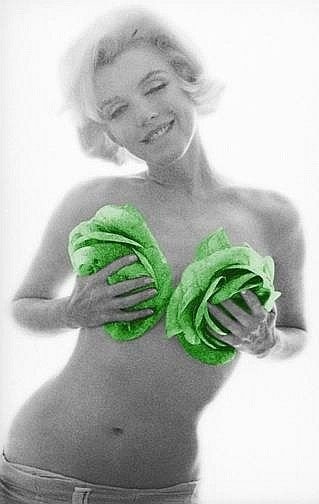 MARILYN MONROE GREEN IRISH WINK ROSES. SIGNED BY STERN: BERT STERN: MM GREEN IRISH WINK ROSES. 11.6 x18.5 inches. Heavy archival matte photo paper. Pigment print. Printed between 2011-2013. Copyright stamped on the verso. Signed by Bert Stern.