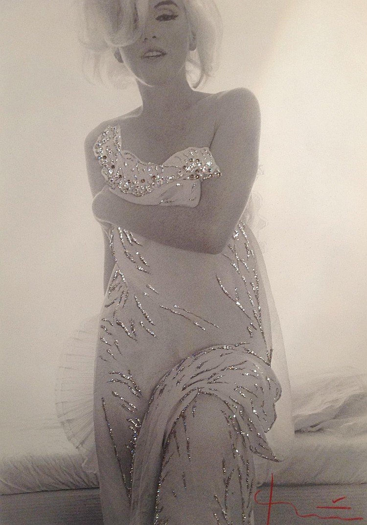 BERT STERN: MARILYN MONROE TOGA JEWELED 24x30 INCHES.: BERT STERN: Toga Jeweled. Heavy archival matte photo paper. Pigment print. Image 24x30 inches. Printed between 2011-2013. Copyright stamped on the verso. Signed by Bert Stern. Condition Report: Museum