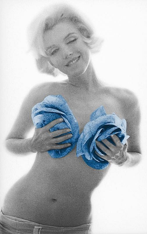BERT STERN SIGNED: MARILYN MONROE BLUE WINK ROSES.: BERT STERN: MM ROSES. Heavy archival matte photo paper. 26X40 inches.Image: 24x38 inches. Pigment print. Printed between 2011-2013. Copyright stamped on the verso. Signed by Bert Stern.