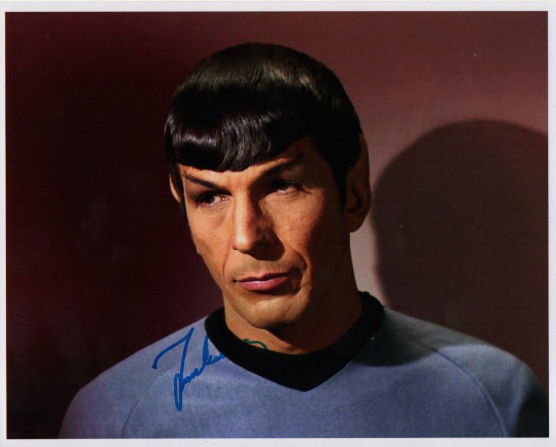 STAR TREK.: Leonard Nimoy signed phtoo. He was known for his role as Spock of the Star Trek franchise, a character he portrayed in television and film from a pilot episode shot in late 1964 to his final film perf