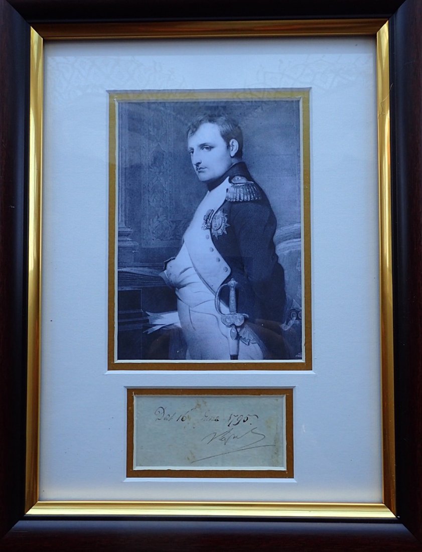 NAPOLEON.: Professionally mounted and framed with a picture. This autograph from Napoleon dates 1795. Supplied with coa.