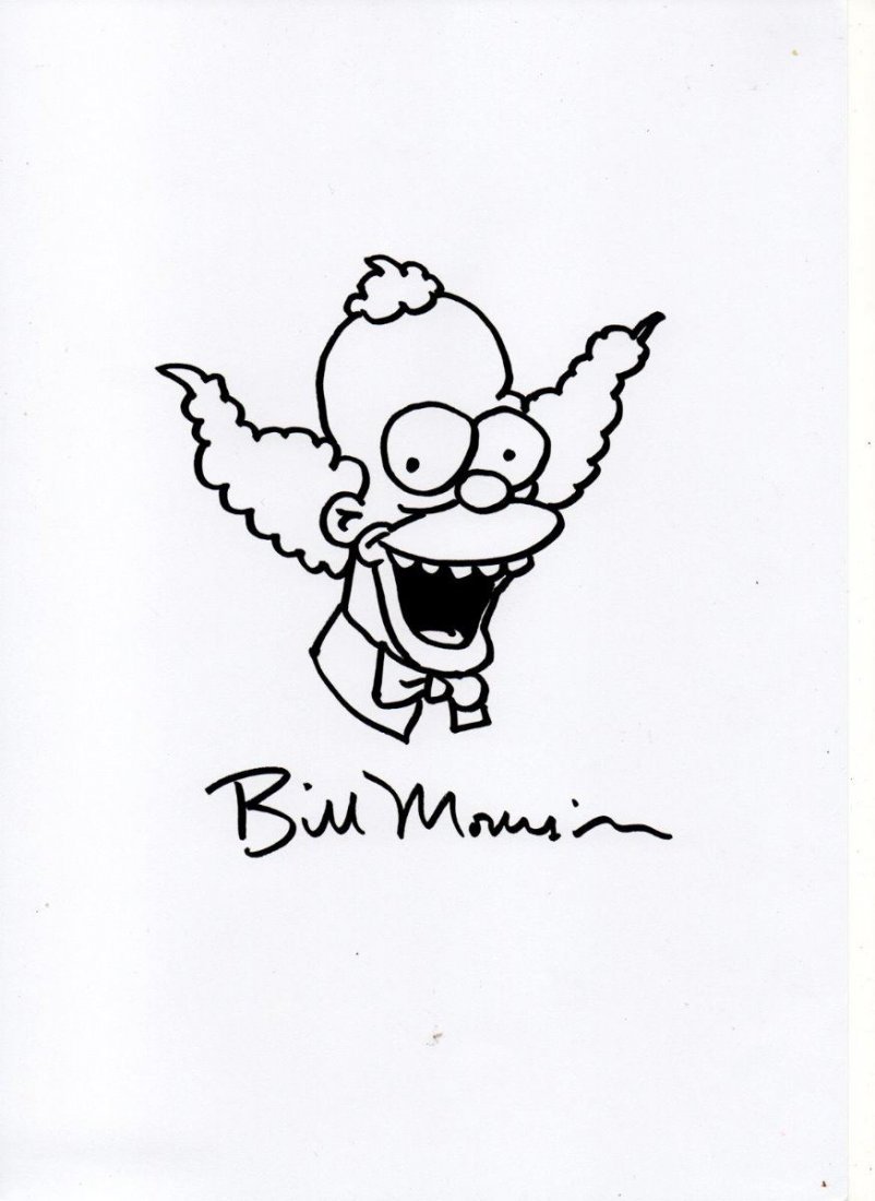 BILL MORRISON DRAWING.: A Bill Morrison drawing of Crusty the clown. 12x8 inches.ConditionGood.