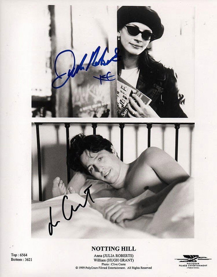 NOTTING HILL: JULIA ROBERTS/HUGH GRANT SIGNED PHOTO. (1 of 1)