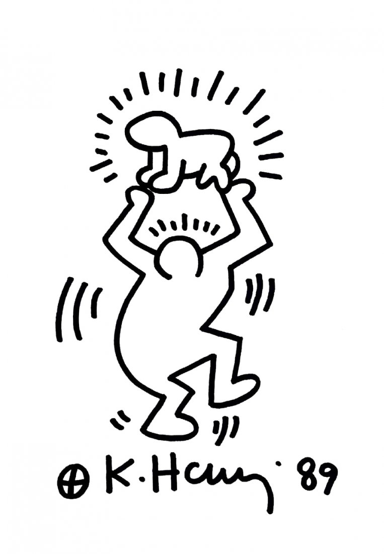 KEITH HARING: MAN HOLDING RADIANT BABY. (1 of 2)