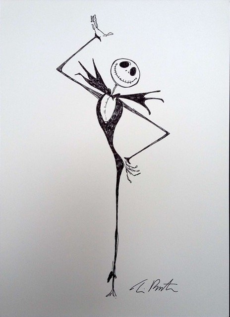 Jack Skellington original drawing by Tim Burton.: An original pen and ink drawing of Jack Skellington from Tim Burtons A Nightmare Before Christmas drawn and signed by Tim Burton. 10 x 8 inches.Supplied with coa with authentication certification numb