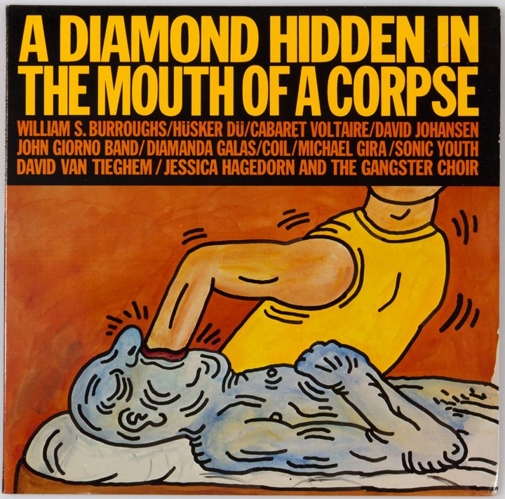 Keith Haring: A Diamond in the Mouth of a Corpse LP: Rare LP with multiple illustrations by Haring and featuring Photographs of and performances by William Burroughs. 31cms x 31 cms (12" x 12")