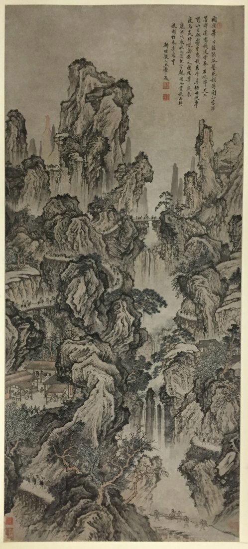 Chinese Landscape Painting By Wang Hui Mounted: Chinese Landscape Painting By Wang Hui Mounted138X61cm; 54.3X24in;