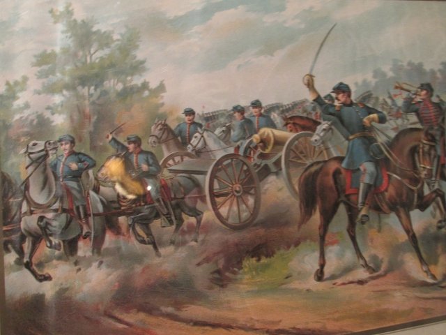 US ARMY - HORSE ARTILLERY- 1865 CHROMOLITHOGRAPHY: Civil War depiction U.S. ARMY HORSE ARTILLERY 1865 CHROMOLITHOGRAPHY BY THE WERNER CO AKRON OH. COPYRIGHTED 1899. Measures 16 inches wide by 12 inches high. Shrunk wrap on a cardboard backer and ready