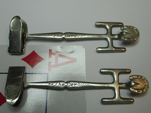 Gambling Cheat devices DERBY Card Hold Outs Pat 1898: Very nice pair of Card Hold Outs. These are devices gamblers used to keep a card up there sleeve. Pat 1898 Signed THE DERBY
