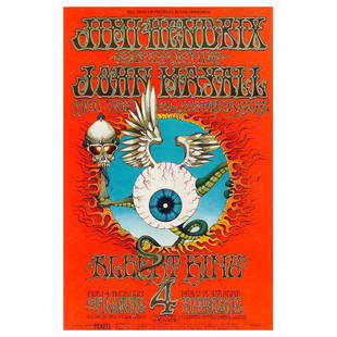 Jimi Hendrix Experience - 1968 Concert Poster: JIMI HENDRIX (1942-1970 American Rock Guitarist, Singer-Songwriter and Musician) JOHN MAYALL & THE BLUESBREAKERS (English Rock Band) ALBERT KING (1923-1992 American Blues Guitarist and Singer) 