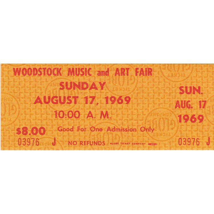 Woodstock Music Festival - 1969 Sunday Festival Ticket (1 of 2)