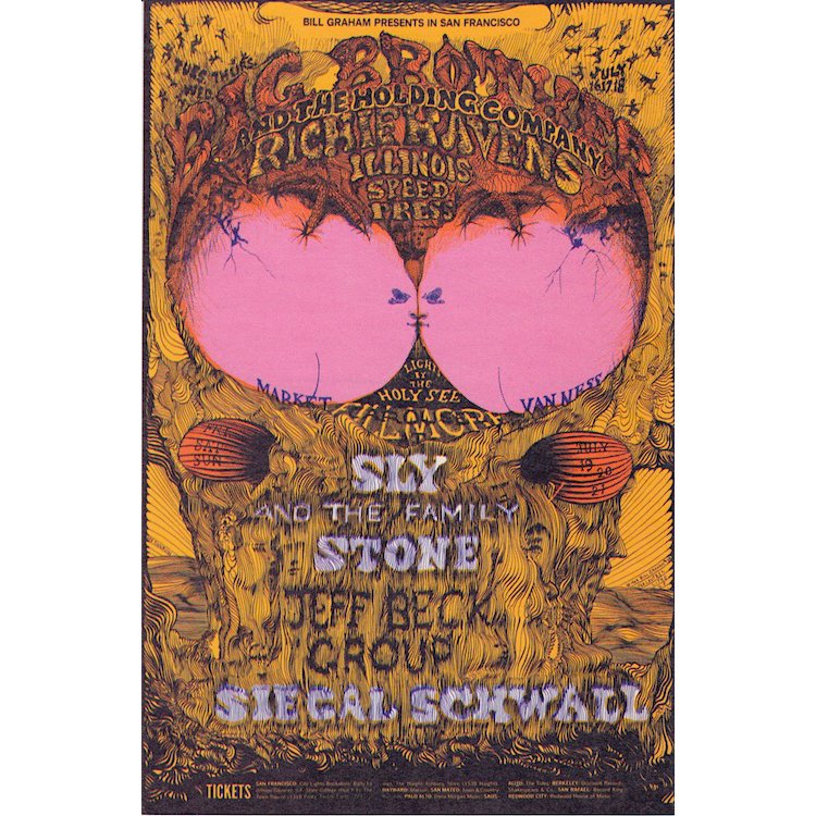 Big Brother and the Holding Company - 1968 Handbill: BIG BROTHER AND THE HOLDING COMPANY (American Rock Band) RICHIE HAVENS (1941-2013 American Musician and Singer-Songwriter) SLY AND THE FAMILY STONE (American Funk, Soul and Rock Band) JEFF BECK (Engli