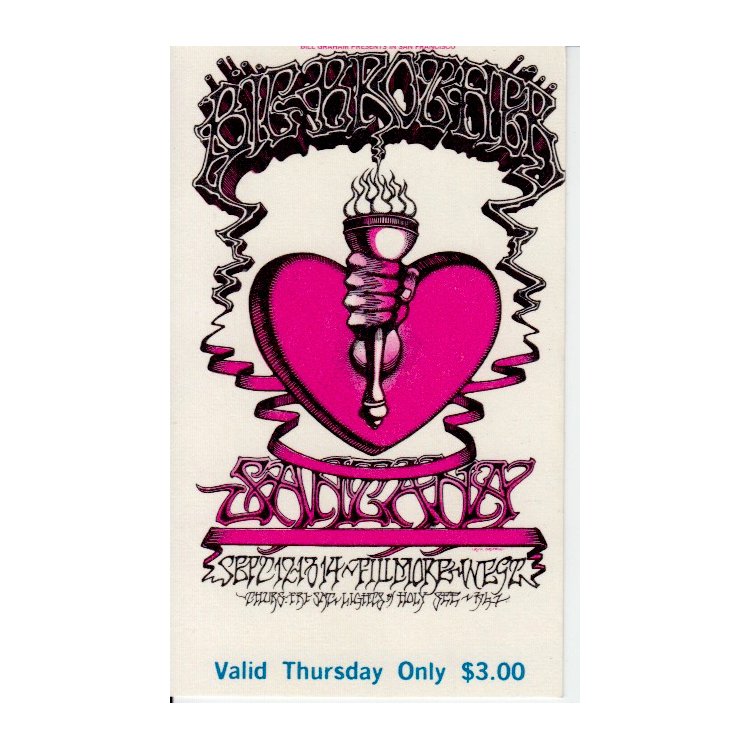 Big Brother and the Holding Company - 1968 Vintage: BIG BROTHER AND THE HOLDING COMPANY (American Rock Band) SANTANA (Latin Music and Rock Band) CHICAGO (American Rock Band) Original & Vintage Bill Graham Presents Concert Ticket featuring Big Brother a