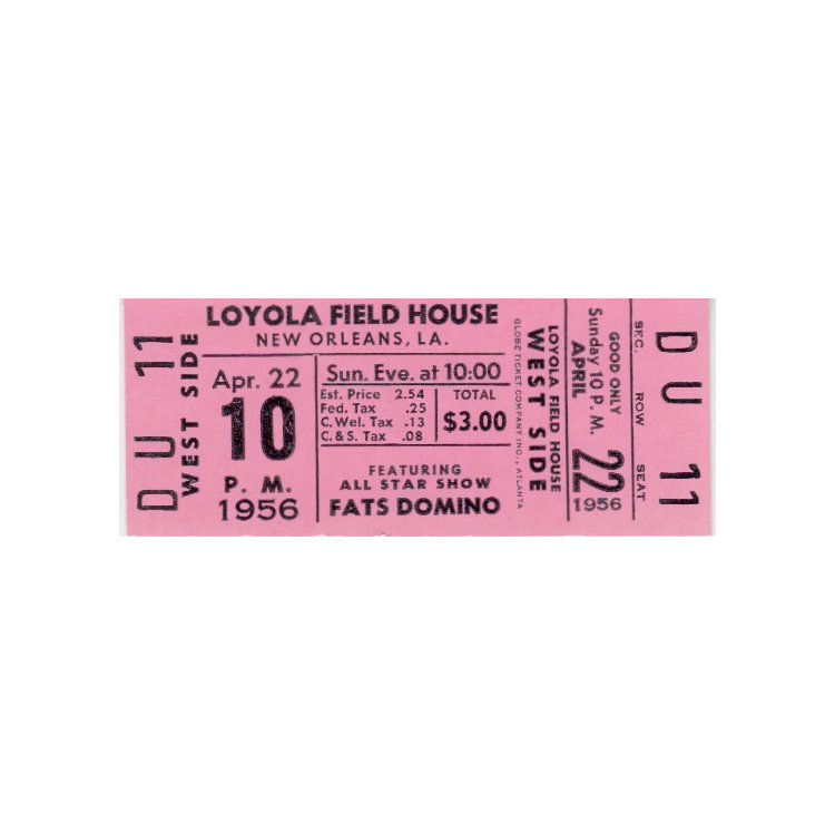 Fats Domino - 1956 Vintage Concert Ticket (1 of 1)