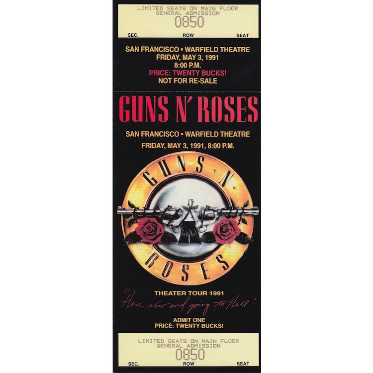 Guns N' Roses 1991 Vintage Concert Ticket