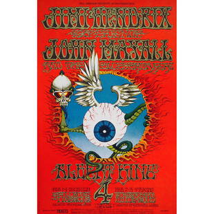 Jimi Hendrix Experience - 1968 Concert Poster: JIMI HENDRIX (1942-1970 American Rock Guitarist, Singer-Songwriter and Musician) JOHN MAYALL & THE BLUESBREAKERS (English Rock Band) ALBERT KING (1923-1992 American Blues Guitarist and Singer) Origina