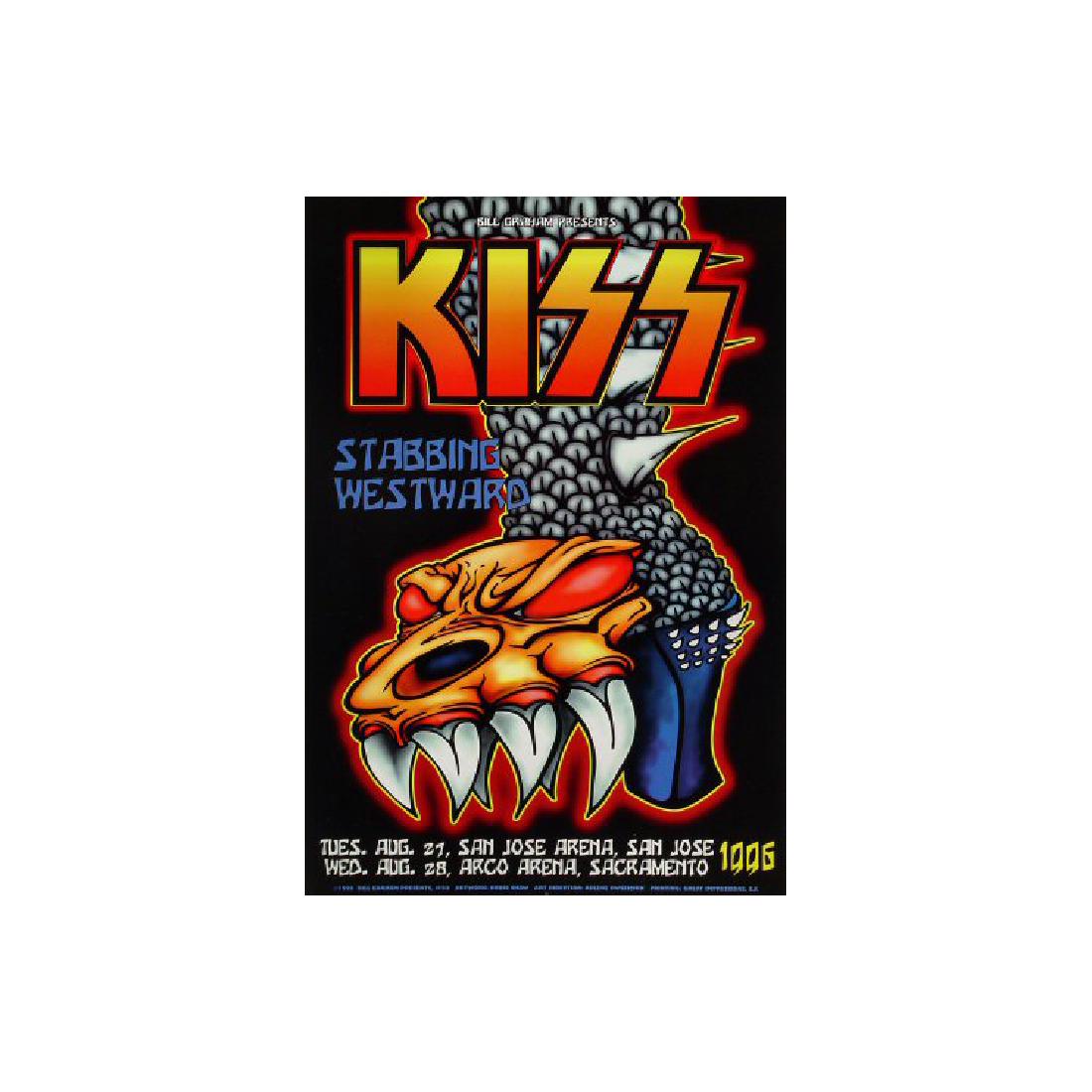 KISS - 1996 Concert Poster: KISS (American Hard Rock Band) Original & Vintage Bill Graham Presents Concert Poster featuring KISS and Stabbing Westward. Venue: San Jose Arena, San Jose, California. Dated: August 27, 1996. Artist: