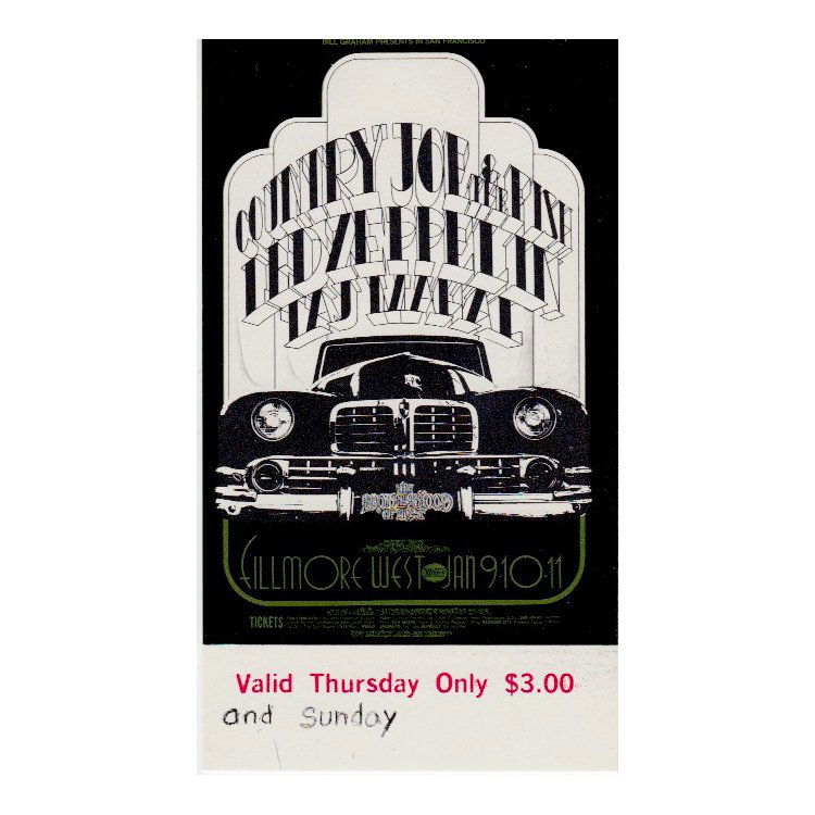 Led Zeppelin - Fillmore - 1969 Vintage Concert Ticket (1 of 1)