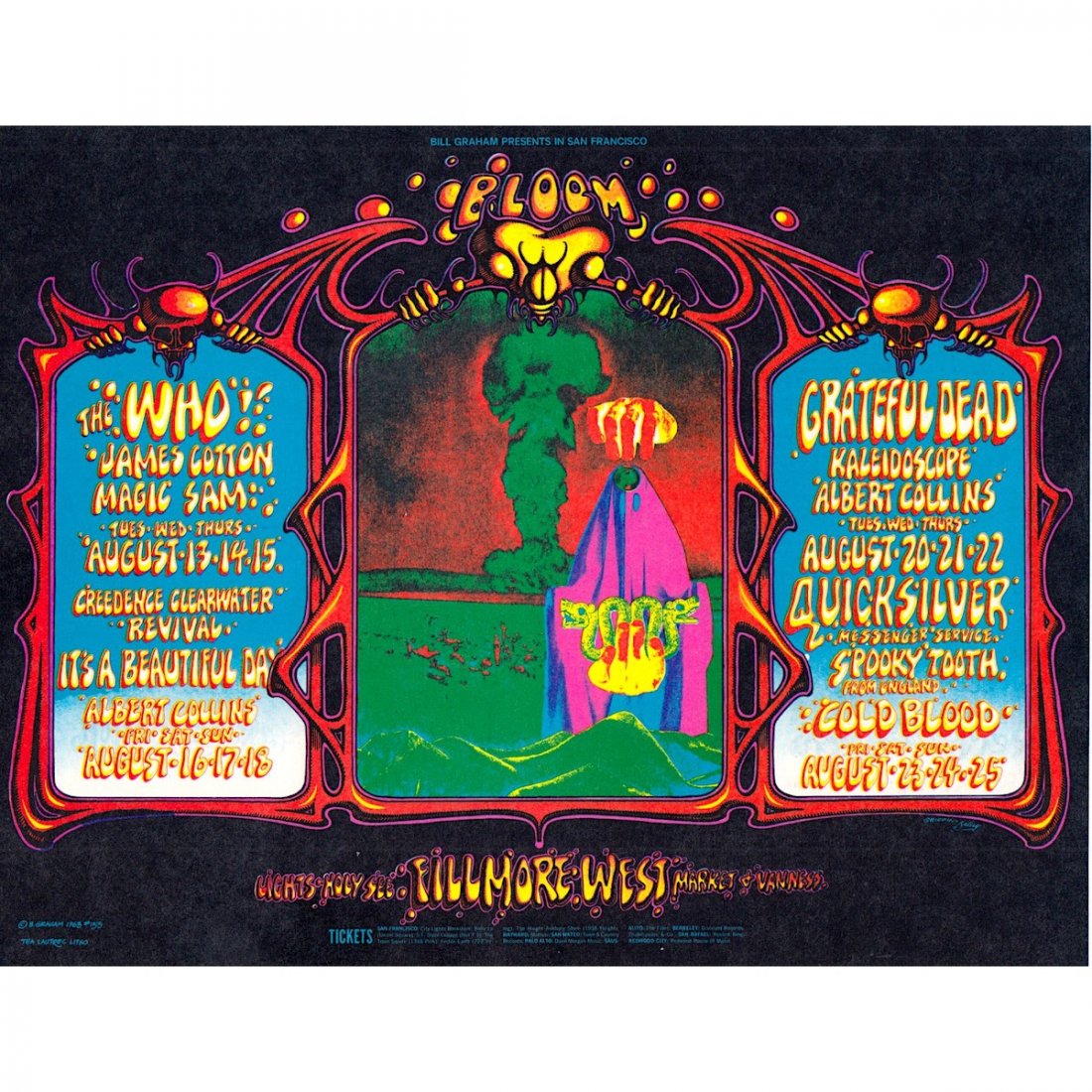 Grateful Dead - The Who - 1968 Fillmore Handbill: GRATEFUL DEAD (American Rock Band) THE WHO (English Rock Band) CREEDENCE CLEARWATER REVIVAL (American Rock Band) Original & Vintage Bill Graham Presents Concert Postcard featuring The Who, The Gratefu