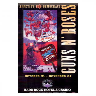 Guns N' Roses - 2012 Banned Concert Poster: GUNS N' ROSES (American Hard Rock Band) Original & Vintage Guns N' Roses 2012 'Appetite For Democracy' Hard Rock Residency Banned Concert Poster. Venue: The Joint, Las Vegas, Nevada. ©2012 First Pr