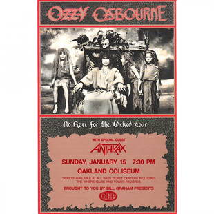 Ozzy Osbourne - 1989 Concert Handbill: OZZY OSBOURNE (English Singer, Songwriter and TV Personality) ANTHRAX (American Heavy Metal Band) Original & Vintage Ozzy Osbourne 'No Rest for the Wicked Tour' Concert Handbill featuring Ozzy Osbourn