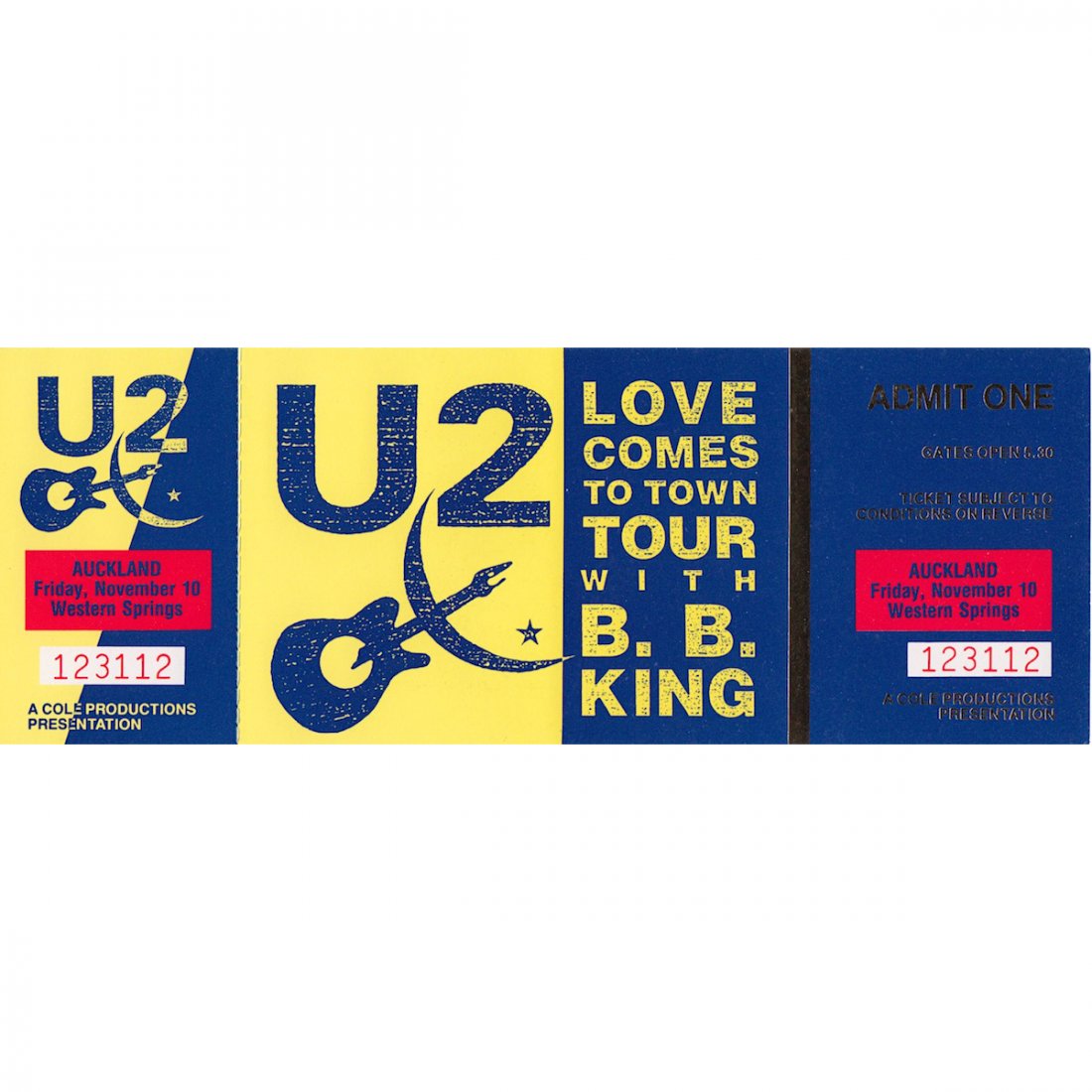 U2 - B.B. King - 1989 Vintage Concert Ticket (1 of 1)