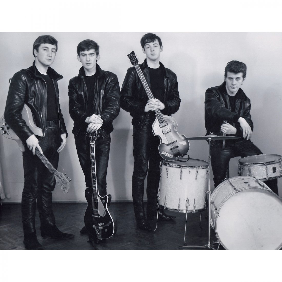The Beatles - Albert Marrion - Photographic Print: THE BEATLES (English Rock Band) A black and white silver gelatin photographic print of The Beatles, including Pete Best, taken by Albert Marrion in 1961. Marrion, a local Liverpool photographer, was h