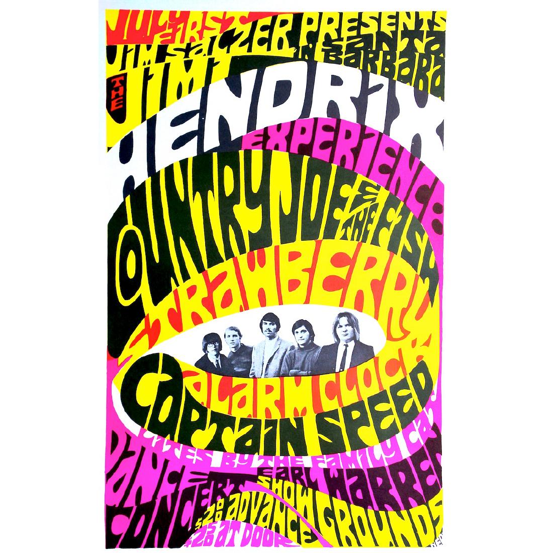 Jimi Hendrix Experience - 1967 Jim Salzer Concert: JIMI HENDRIX (1942-1970 American Rock Guitarist, Singer-Songwriter and Musician) COUNTRY JOE AND THE FISH (American Psychedelic Rock Band) Original & Vintage Jim Salzer Presents Concert Poster featuri