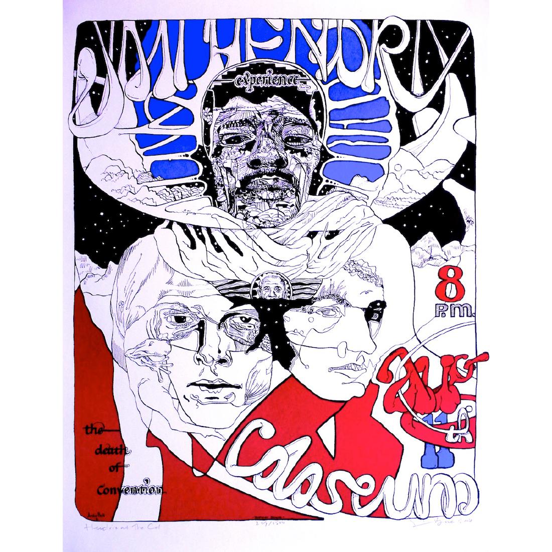 Jimi Hendrix Experience - 1968 Signed Concert Poster: JIMI HENDRIX (1942-1970 American Rock Guitarist, Singer-Songwriter and Musician) Original & Vintage Concert Poster featuring Jimi Hendrix Experience and The Soft Machine. Hand-signed by the artist: Le