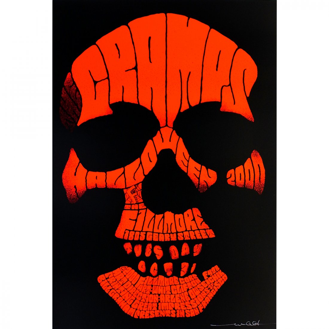 The Cramps - 2000 Signed Halloween Concert Poster: CRAMPS (American Punk Rock Band) Original & Vintage Concert Poster featuring The Cramps. Hand-signed by the artist: Whit Clifton. Venue: Fillmore Auditorium, San Francisco, California. Dated: October