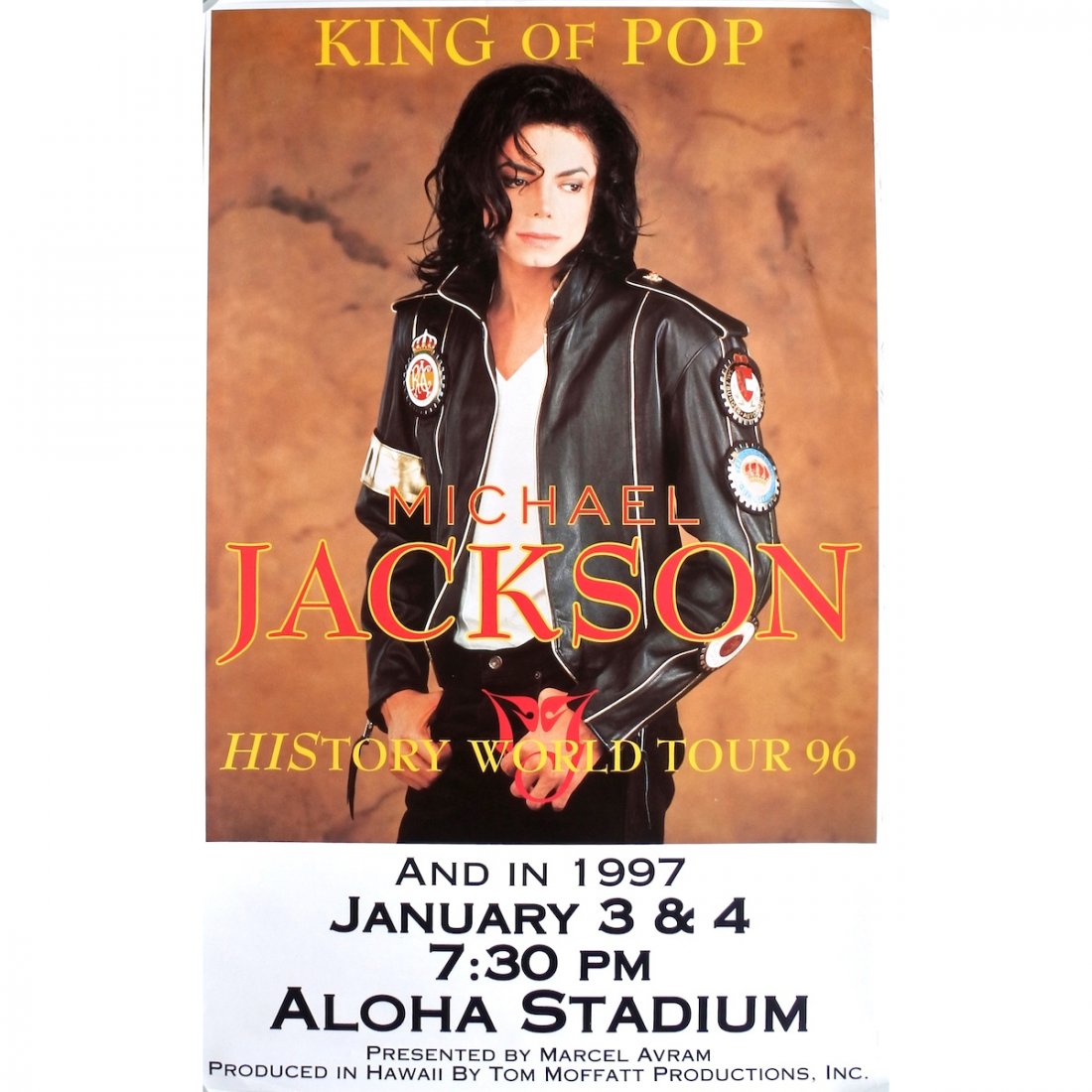 Michael Jackson - History World Tour - 1997 Concert: MICHAEL JACKSON (1958-2009 American Singer-Songwriter) Original & Vintage Michael Jackson 1997 'History World Tour' Concert Poster. Venue: Aloha Stadium, Oahu, Hawaii. Dated: January 3, 1997. Â©1997