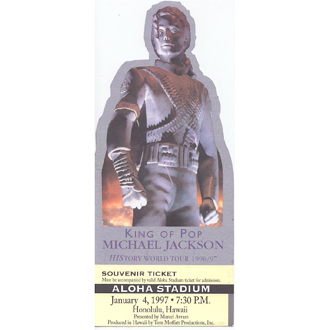 Michael Jackson - 1997 Vintage Concert Ticket: MICHAEL JACKSON (1958-2009 American Singer-Songwriter) Original & Vintage 1997 unused Souvenir Concert Ticket featuring Michael Jackson. Venue: Aloha Stadium, Honolulu, Hawaii. Dated: January 3, 1997.