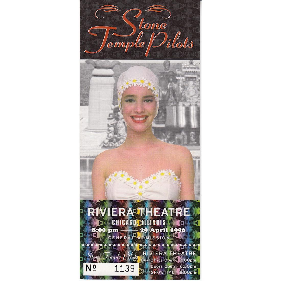 Stone Temple Pilots - 1996 Vintage Concert Ticket: STONE TEMPLE PILOTS (American Rock Band) Original & Vintage 1996 Concert Ticket featuring The Stone Temple Pilots. Venue: Chicago Riviera Theatre, Chicago, Illinois. Dated: April. 29, 1996. Includes C