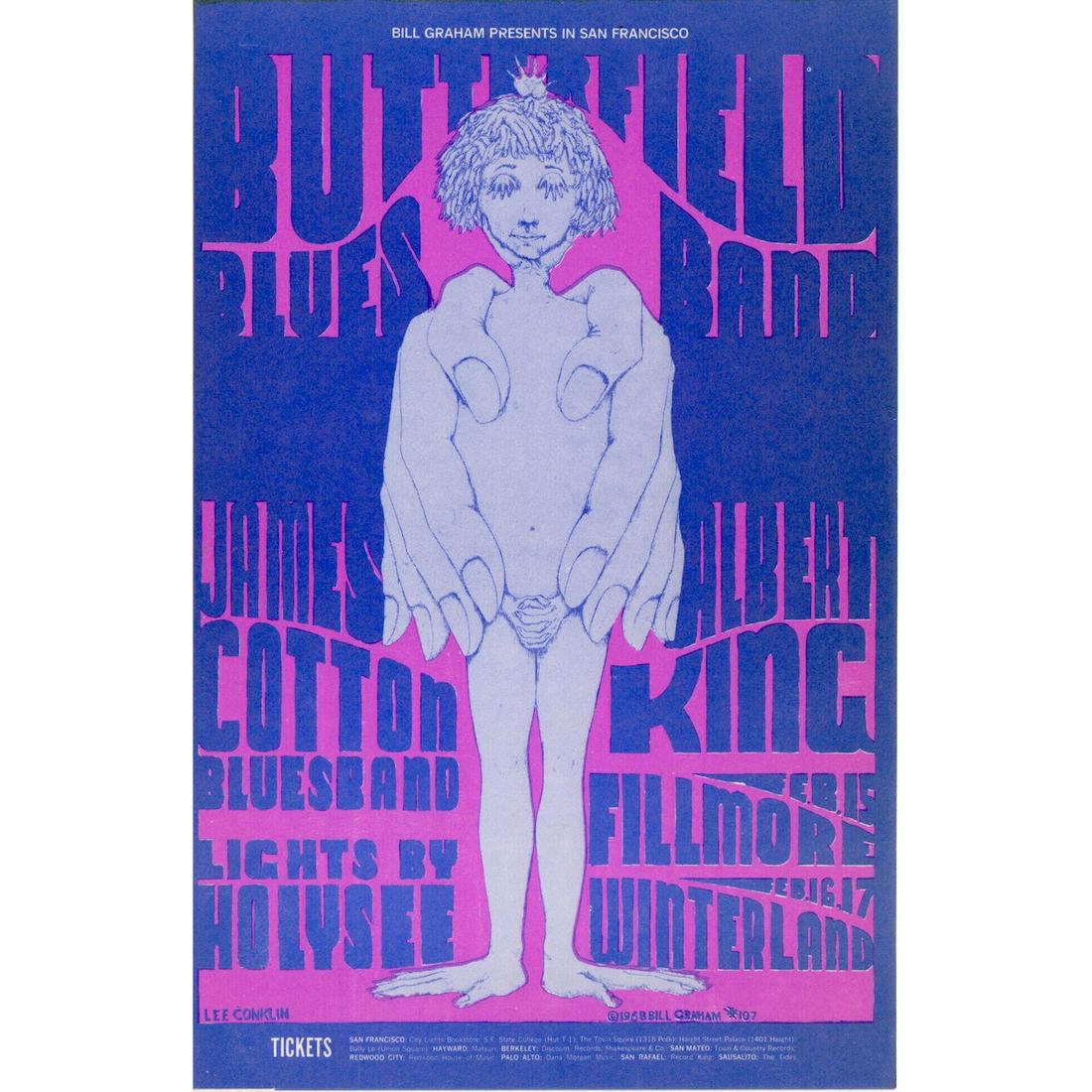 Paul Butterfield Blues Band - 1968 Concert Handbill: PAUL BUTTERFIELD (1942-1987 American Blues Harmonica Player and Singer) JAMES COTTON (1935-2017 American Blues Harmonica Player and Singer-Songwriter) ALBERT KING (1923-1992 American Blues Guitarist a