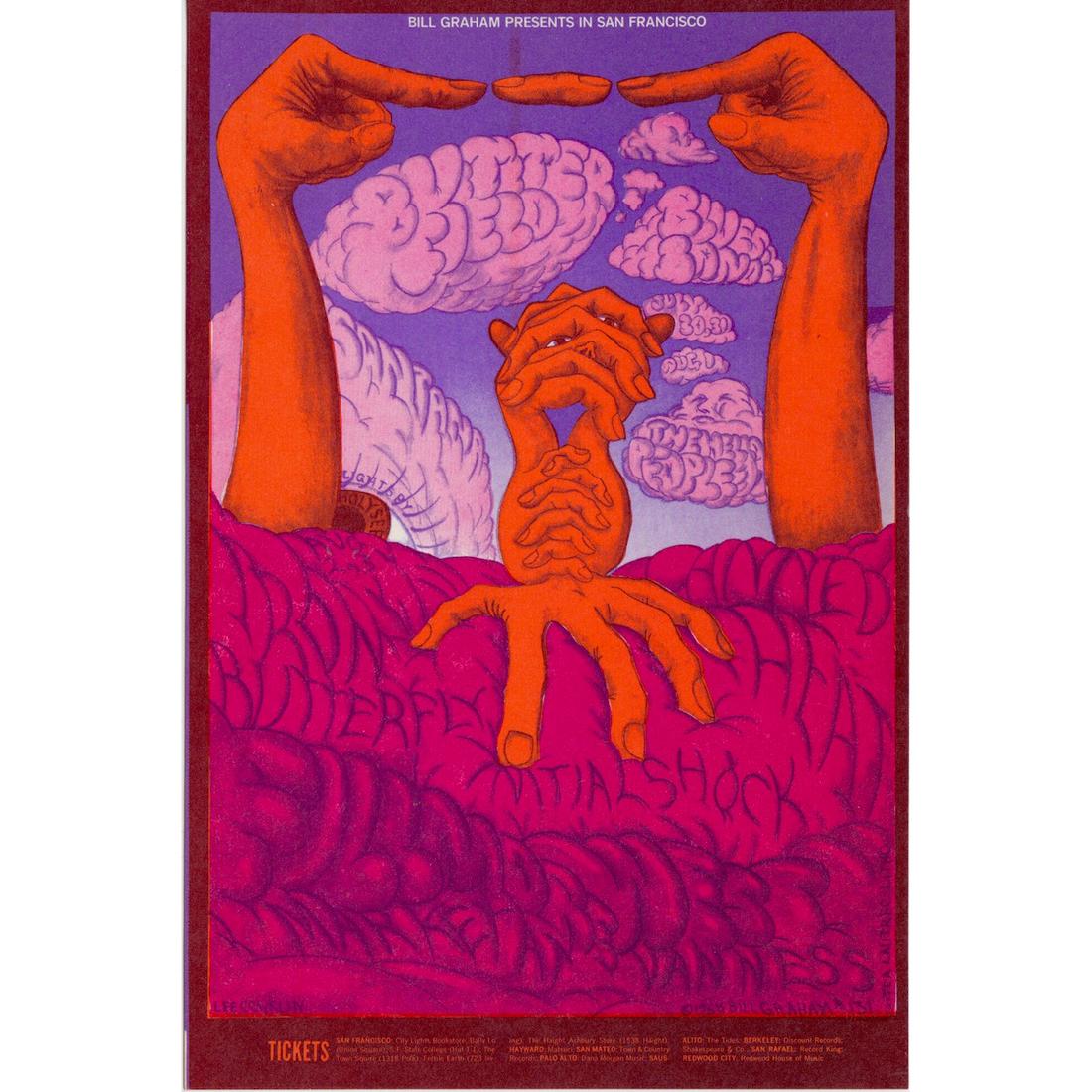 Paul Butterfield Blues Band - Santana - 1968 Handbill: PAUL BUTTERFIELD (1942-1987 American Blues Harmonica Player and Singer) SANTANA (Latin Music and Rock Band) IRON BUTTERFLY (American Rock Band) Original & Vintage Bill Graham Presents Concert Postcard