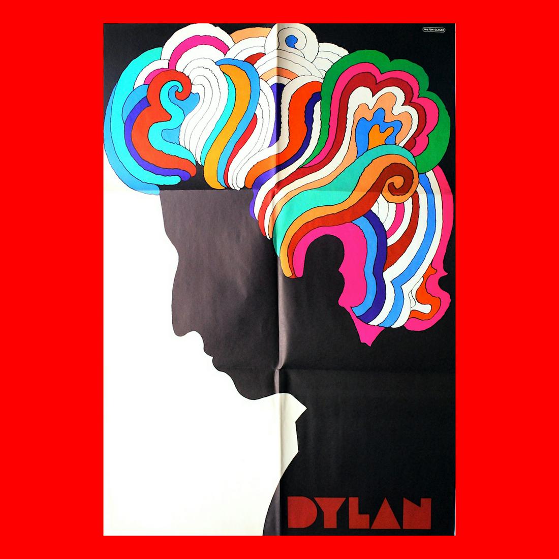 Bob Dylan - 1966 Milton Glaser Poster: BOB DYLAN (American Singer and Songwriter) Original & Vintage Milton Glaser designed poster of Bob Dylan. Originally inserted in The Greatest Hits LP. 1966 First Printing. Machine folded. Includes COA