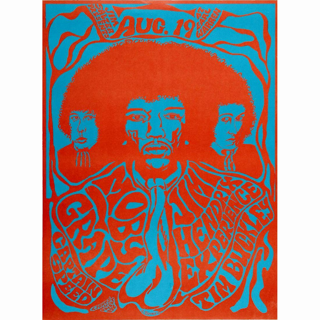 Jimi Hendrix Experience - Concert Poster: JIMI HENDRIX (1942-1970 American Rock Guitarist, Singer-Songwriter and Musician) MOBY GRAPE (American Rock Group) Original & Vintage Jim Salzer Presents Concert Poster featuring Jimi Hendrix Experienc