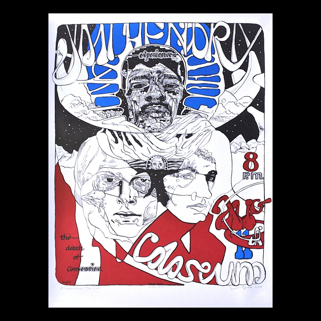 Jimi Hendrix Experience - Signed Concert Poster: JIMI HENDRIX (1942-1970 American Rock Guitarist, Singer-Songwriter and Musician) Original & Vintage Concert Poster featuring Jimi Hendrix Experience and The Soft Machine. Hand-signed by the artist: Le