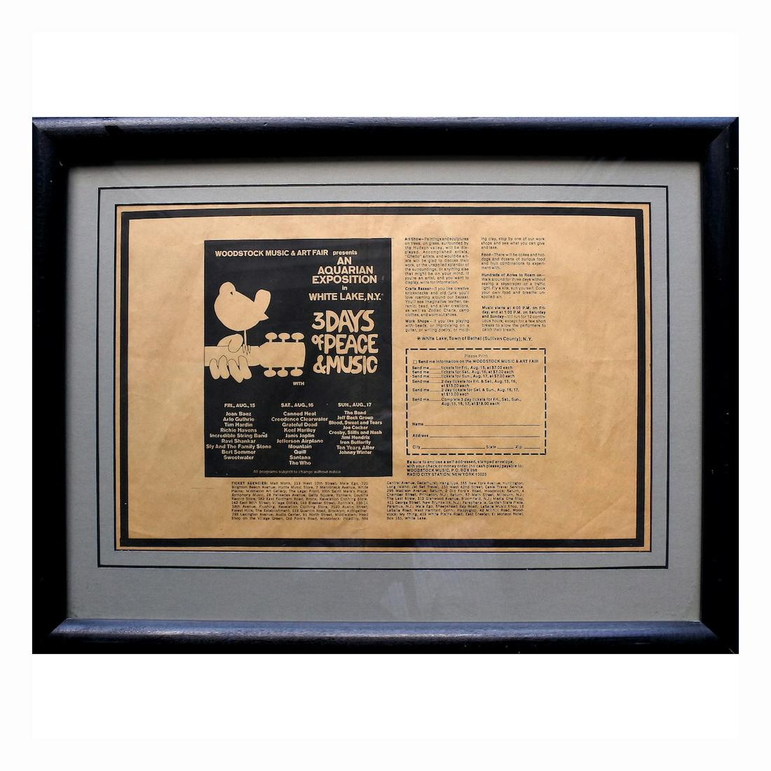 Woodstock - 1969 Newspaper Ticket Order Form: WOODSTOCK MUSIC & ART FAIR FESTIVAL (Music Festival billed as 'An Aquarian Exposition: 3 Days of Peace & Music) Original & Vintage 1969 Woodstock Newspaper Ticket Order Form. Venue: Max Yasgur Dairy F