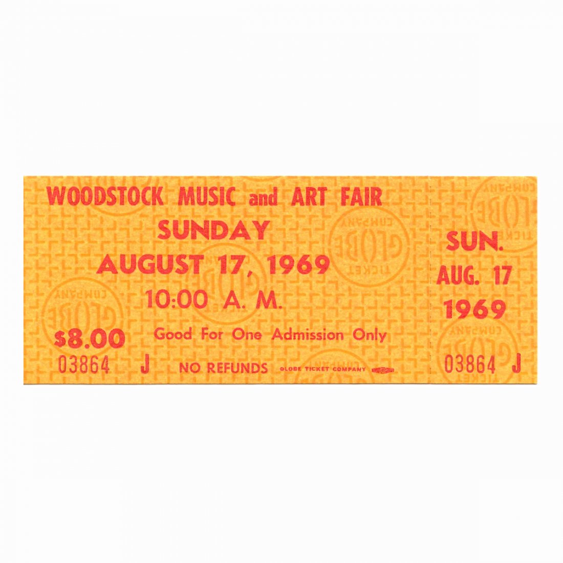 Woodstock - 1969 Sunday Vintage Concert Ticket: WOODSTOCK MUSIC & ART FAIR FESTIVAL (Music Festival billed as 'An Aquarian Exposition: 3 Days of Peace & Music) Authentic unused Woodstock Festival Ticket with photograph featuring Jimi Hendrix. Venue